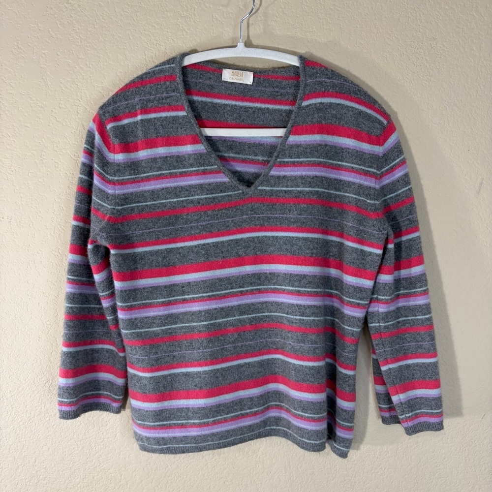 Marks & Spencer Gray&Pink Stripe cashmere sweater, size 12 Casual Comfy Warm